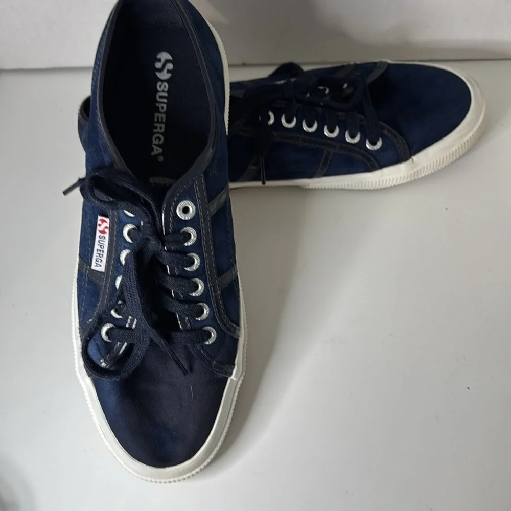 Superga Navy Blue Low Top Sneakers Women Size 10 - Men Size 8 Size Lace Up - Picture 4 of 10